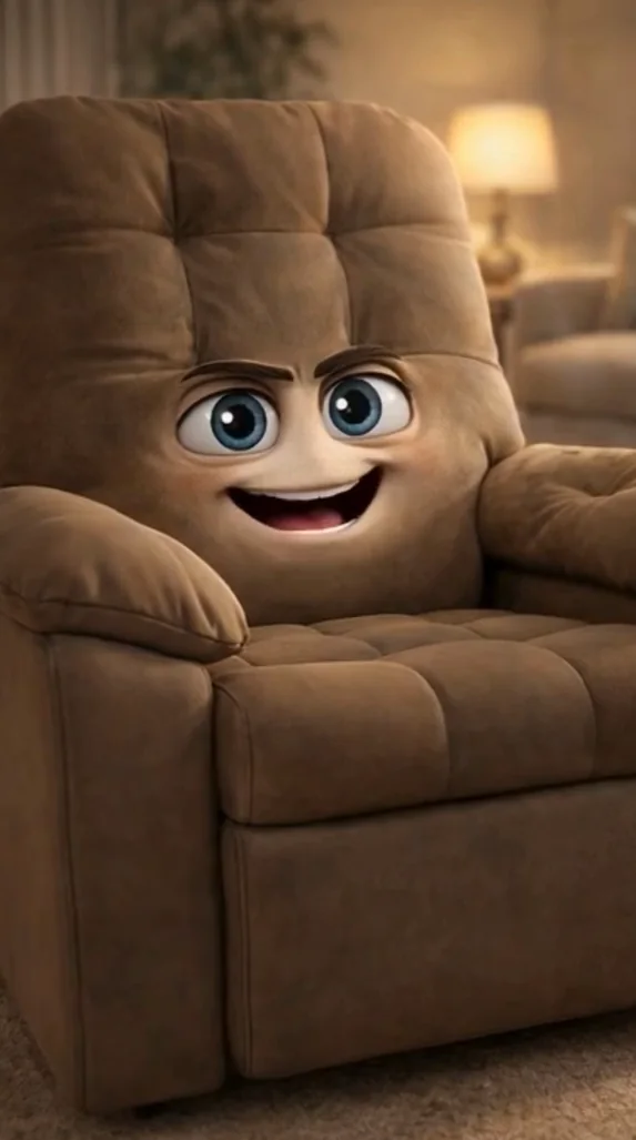 Poltrona limpa personificada e sorridente